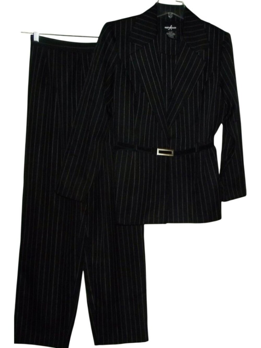 Positive Attitude Pants Suit Size 12 + 10 Black Pinstripe Jacket vintage outfit
